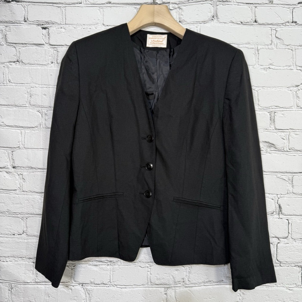 Vintage Pendleton‎ Country Sophisticates Blazer Size 12 Linen Blend Black USA